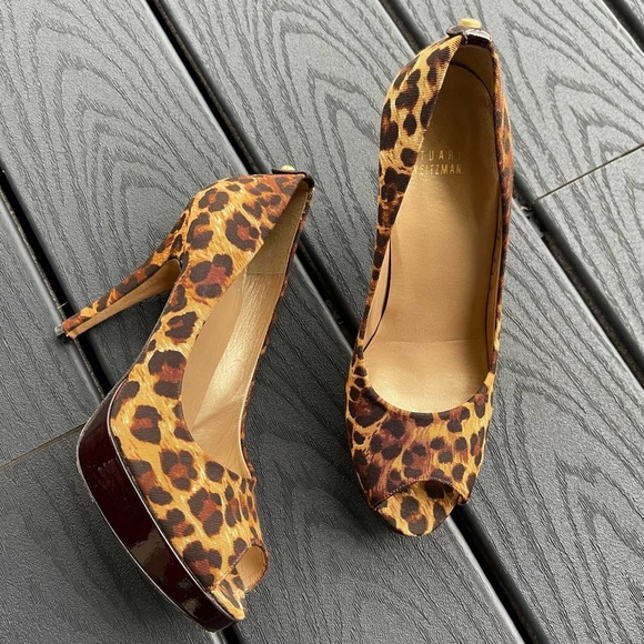 Stuart Weitzman Leopard Print Platform Peep-toe Pump Heels size 8.5 - Picture 2 of 7